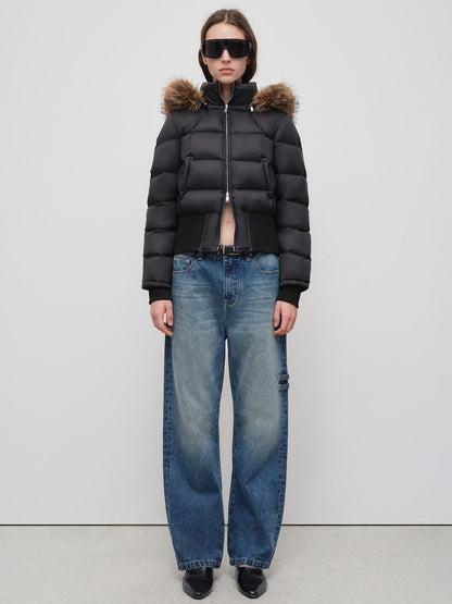 RUN TO THE FUTURE Warm 90 Percent White Duck Slim Hooded Fur Collar Black Women Zip Down Jackets