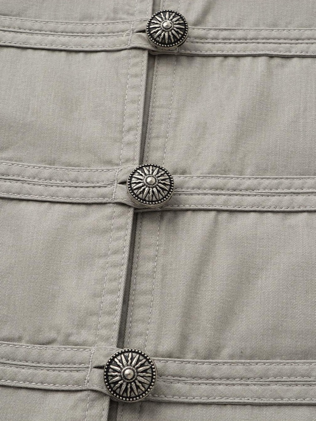 oinimi Star Gray Washed Napoleon Button Stand Collar Fitted Waist Women&
