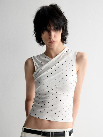 RUN TO THE FUTURE Original Design Slim Cropped Polka Dot Viscose Stretch Women Tank Tops