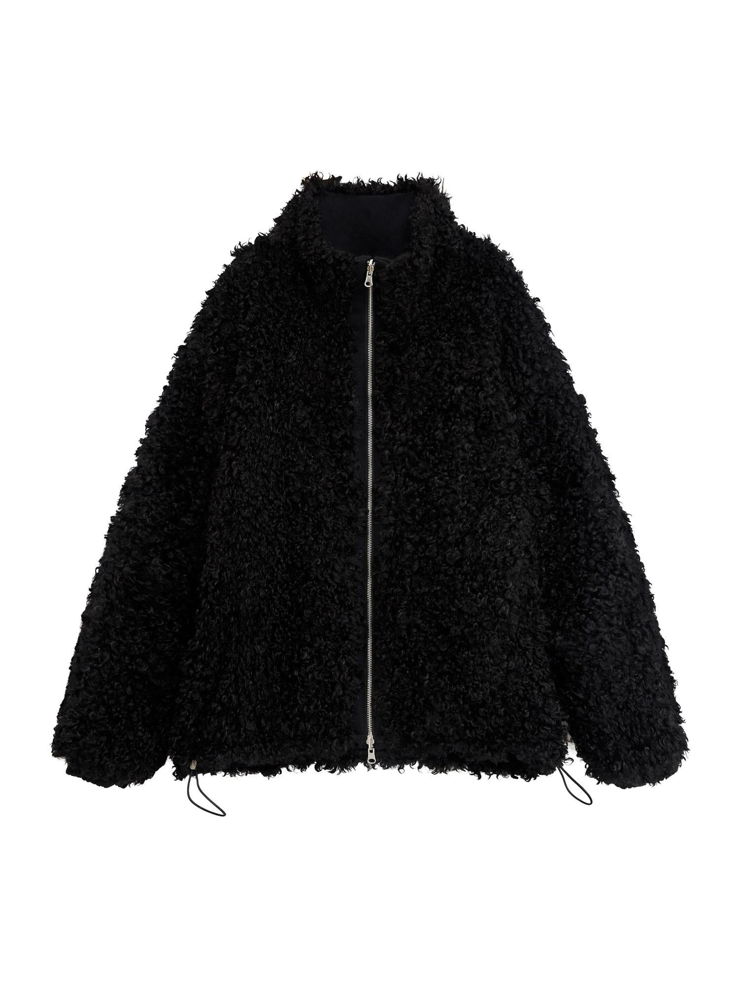RUN TO THE FUTURE Reversible Fleece Lined Loose Fit Long Vintage Black Womens Puffer Jackets