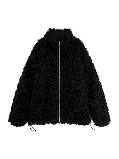 RUN TO THE FUTURE Reversible Fleece Lined Loose Fit Long Vintage Black Womens Puffer Jackets