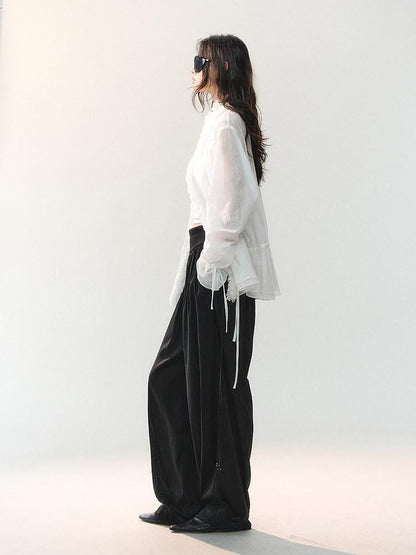 AnnoMundi Mist White Pleated Drawstring Lace Women&