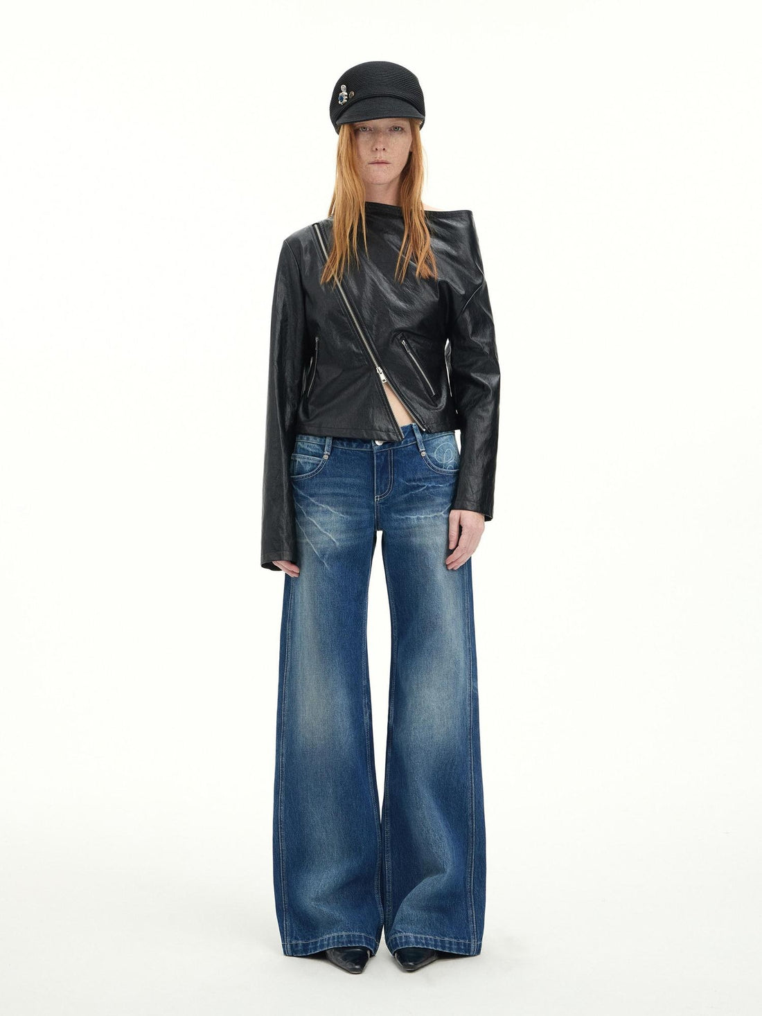 RUN TO THE FUTURE Vintage Blue Washed Mid Rise Cotton Zipper Women No Stretch Straight Jeans