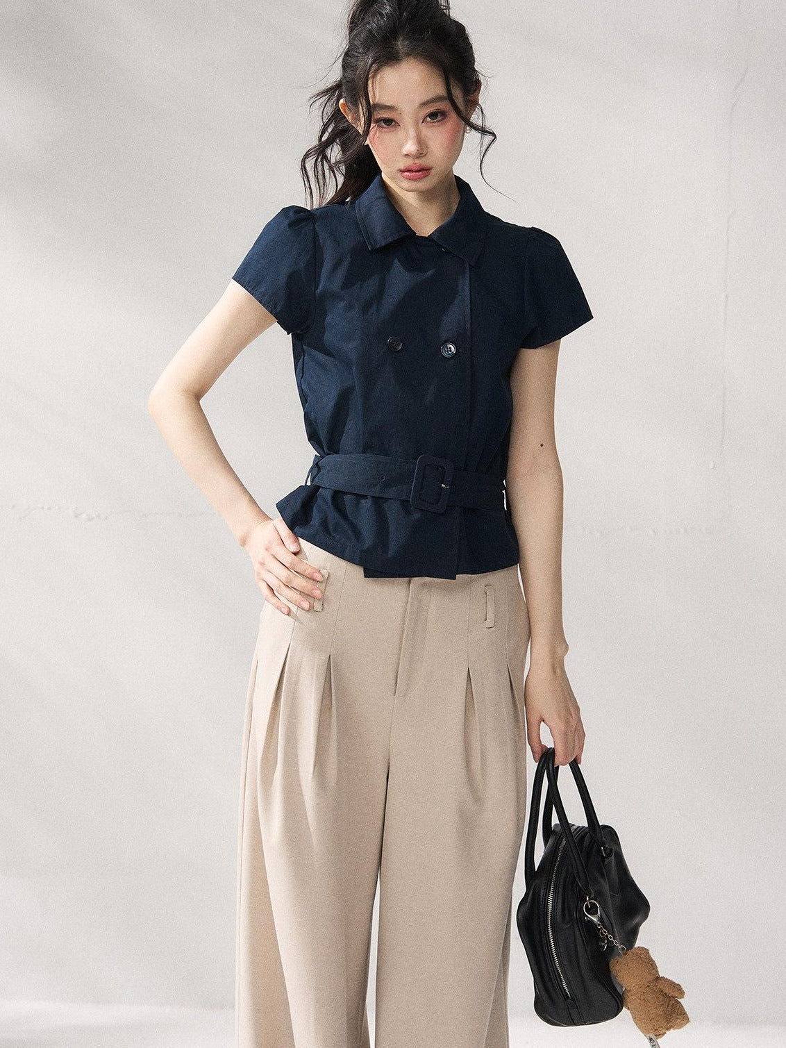 7Shiftin Breathable Cotton Nylon Casual Polo Regular Fit Women Navy Short Sleeve T-Shirts
