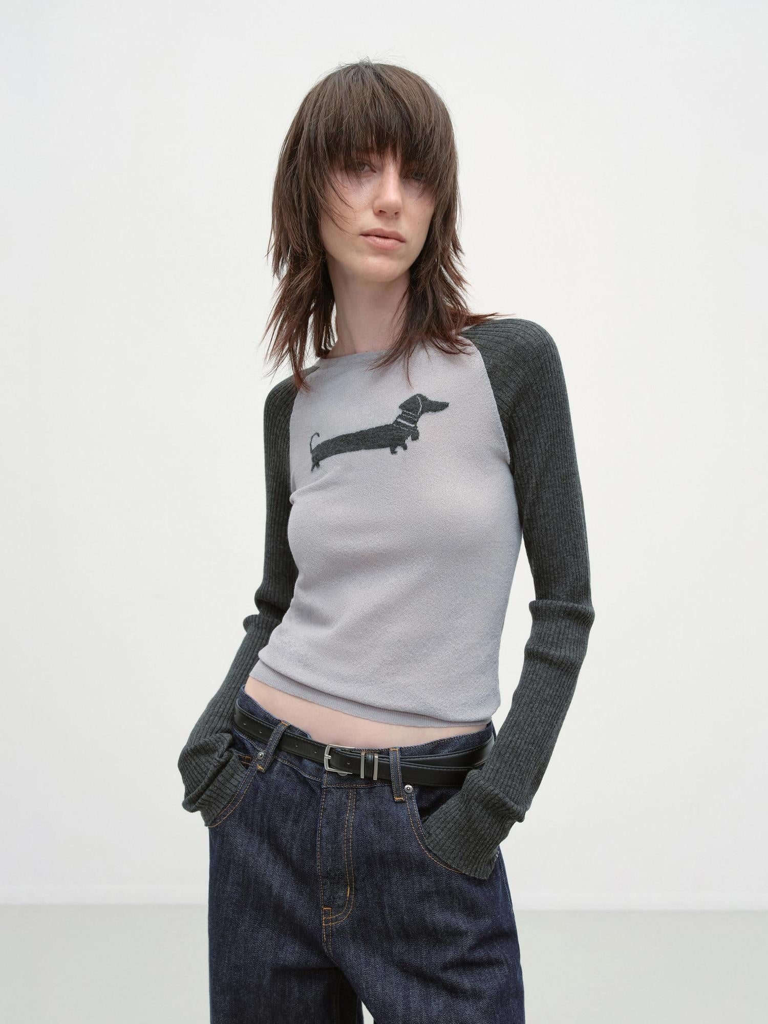 RUN TO THE FUTURE Breathable Thin Knit Slim Casual Raglan Women Outdoor Animal Crew Neck Crop Tops