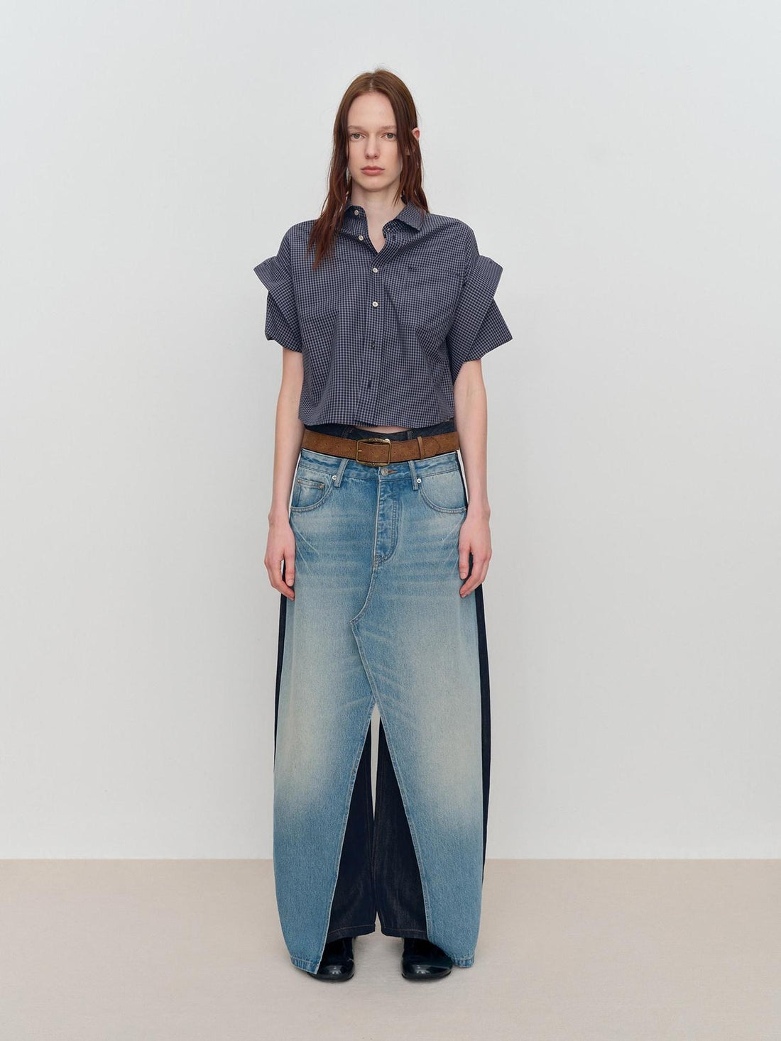 RUN TO THE FUTURE Durable Washed Denim Casual Loose Natural Waist Zipper Fly Blue Wide-Leg Jeans