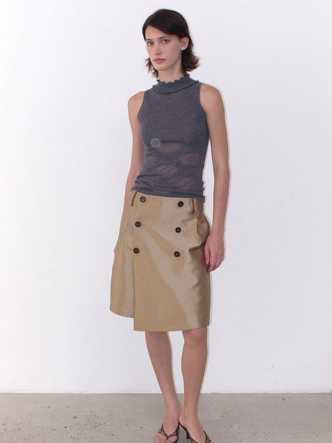 Mito de dar Champagne Gold Button Front A Line Silky Women&