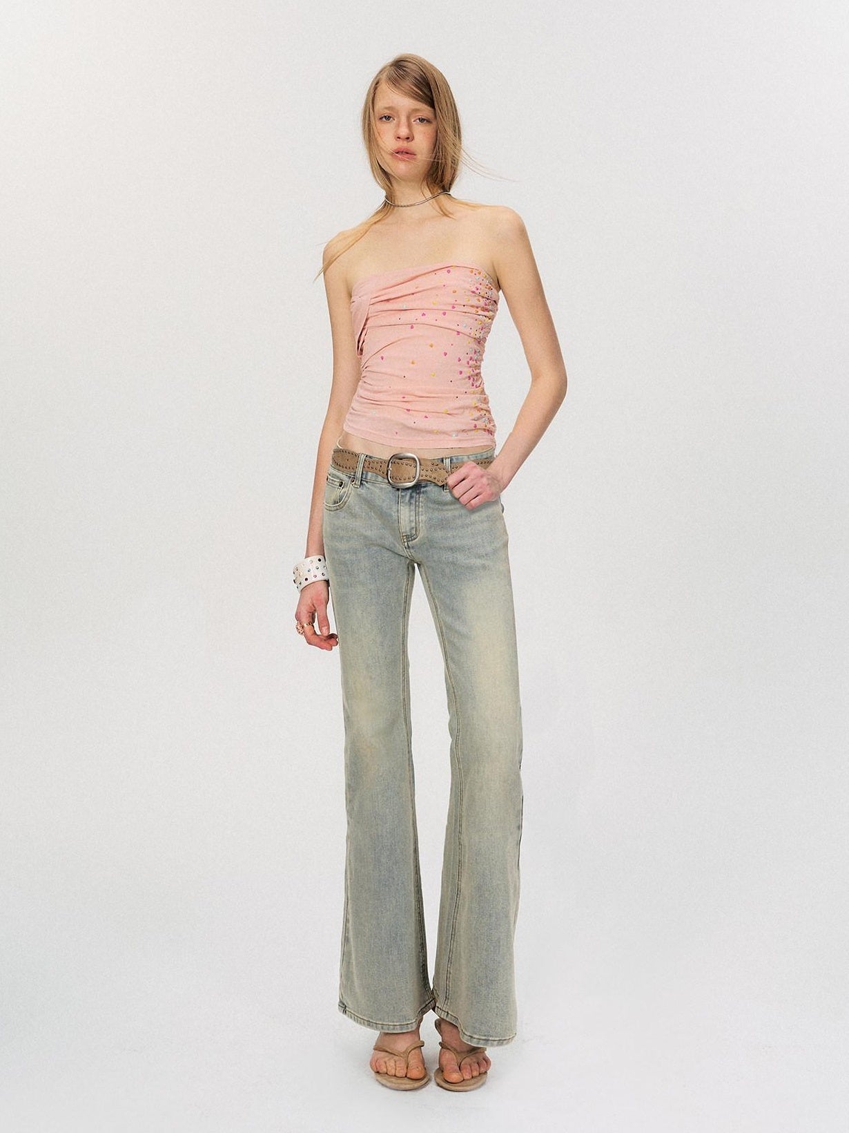 The NeverMore Original Paneled Slim Fit Cropped Casual Solid Color Dusty Pink Tube Tops