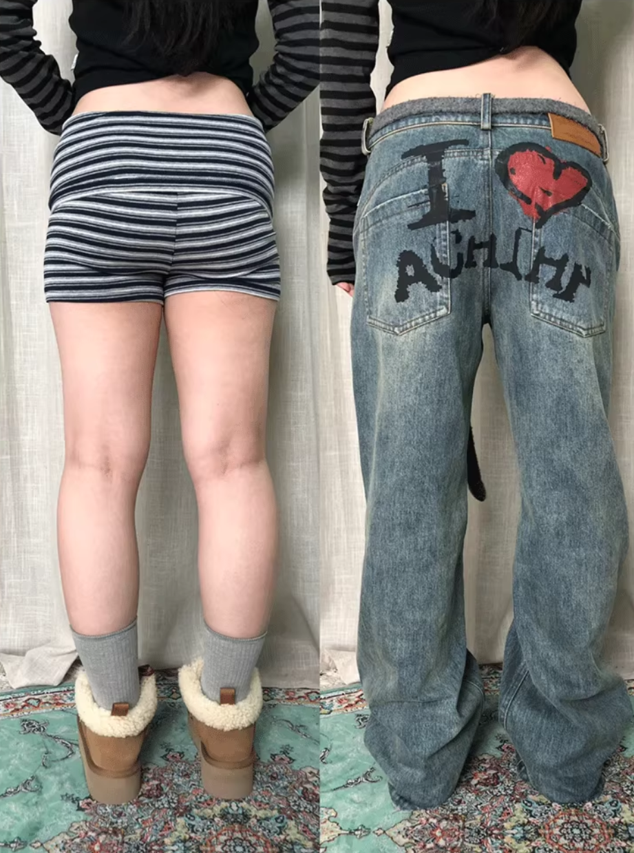 Plus Size High-Rise Jeans - Vintage Heart Print