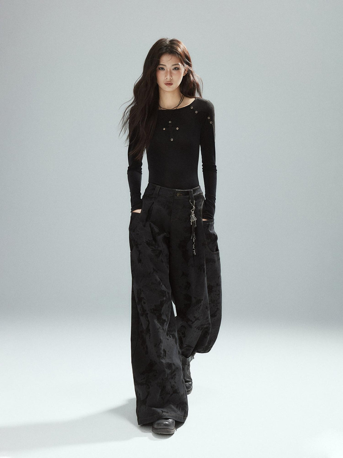 Low pixel Slim Fit Patchwork Casual Crewneck Black Stretch Young Women Long Sleeve T-Shirts
