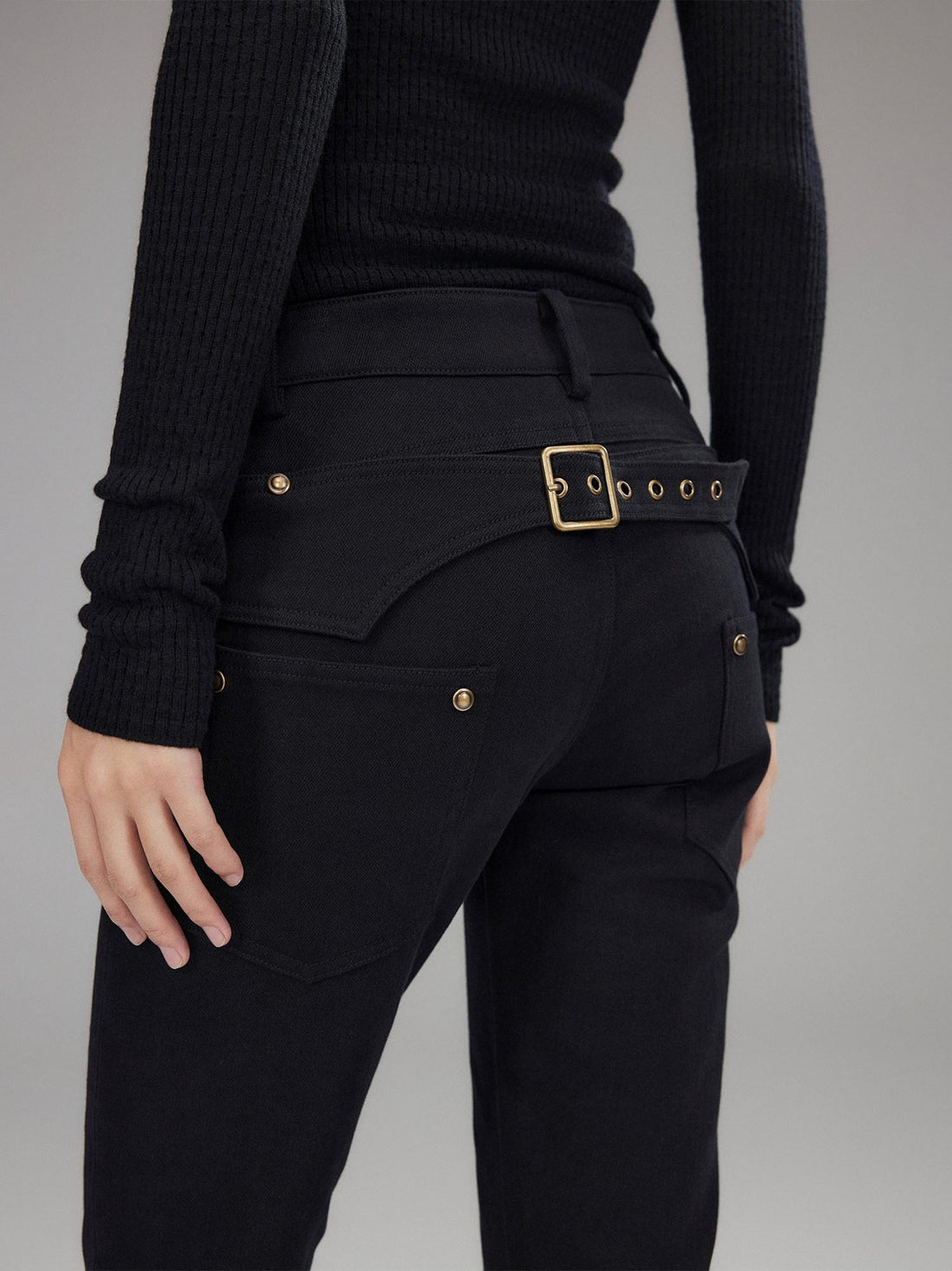 Low pixel Washed Black Low Rise Microstretch Street Tight Women Cotton Zip Straight Pants