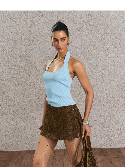The NeverMore Tie Dye Snake Print Street Style Mid Waist A Line Women Casual Mini Skirts