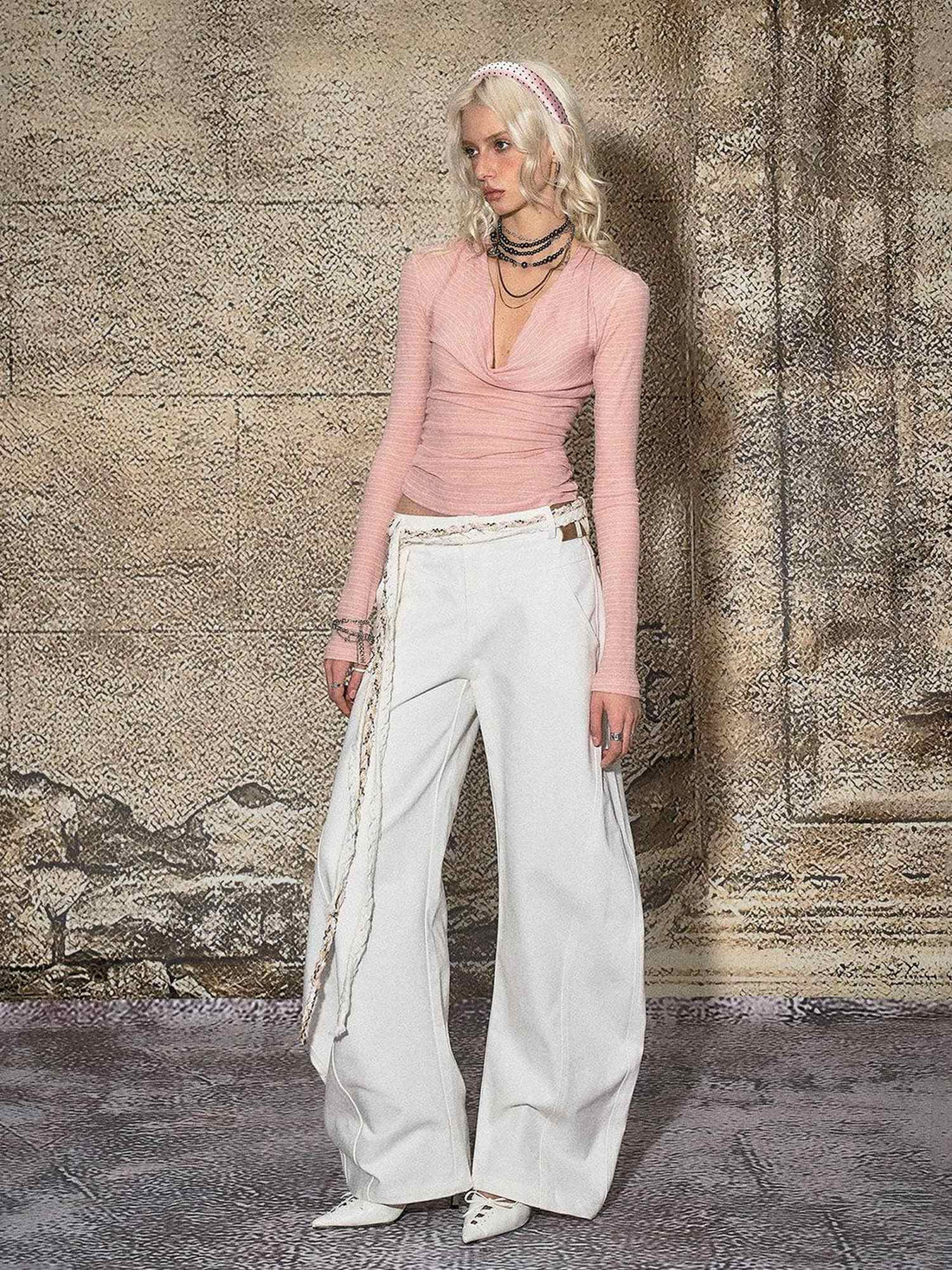The NeverMore Soft Cotton Poly Blend Slim Fit Office Chic Pink For Women Long Sleeve Crop Tops