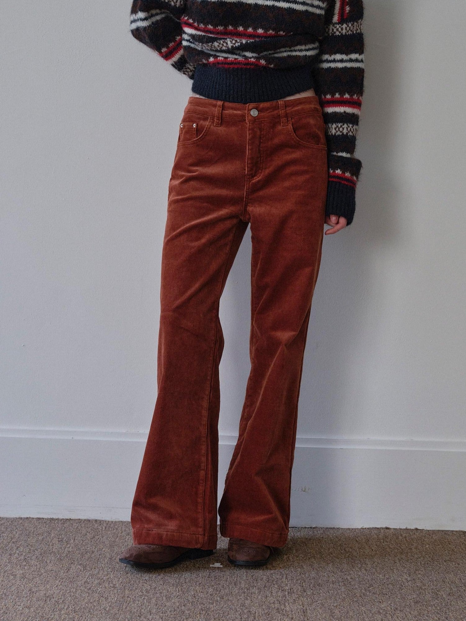 DKZ OFFICIAL Corduroy Orange Solid Pocket Button Women&