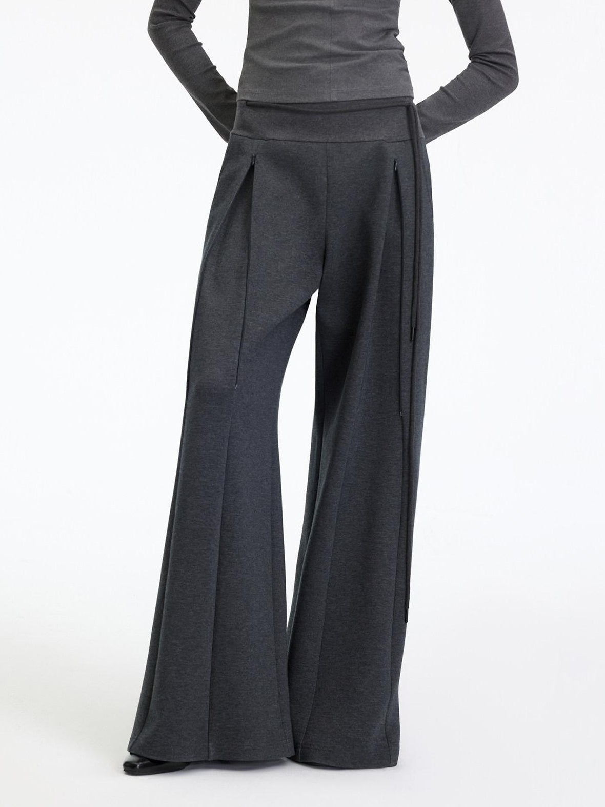 RUN TO THE FUTURE Antibacterial Mid Stretch Zip Casual Mid Rise Heather Gray Wide-Leg Pants