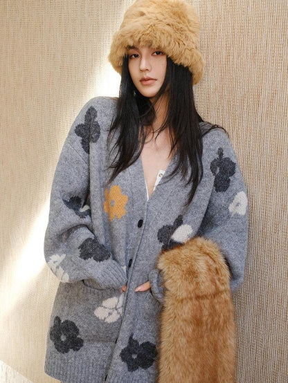 FU FRESH UP Hand Painted Floral Jacquard Relaxed Oversized Women&