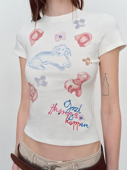 RUN TO THE FUTURE Soft Cotton Stretch Casual Slim Fit Animal Print Women Crop Tops