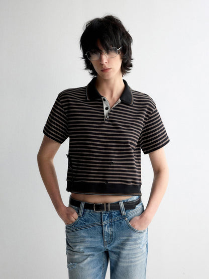 RUN TO THE FUTURE Breathable Cotton Slim Fit Asymmetric Henley Striped Low Waist Women Crop Tops