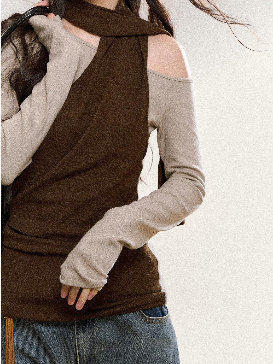 7Shiftin Sexy One Shoulder Slim Fit Women Red Brown Crop Top Long Sleeve Crop Tops