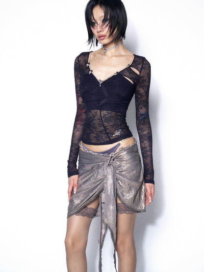 OPEN AESTHETIC Dark Blue Purple Lace Cutout Heart Women&