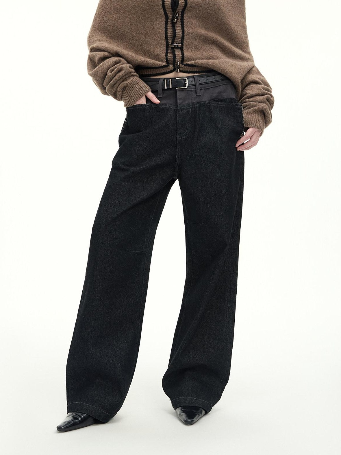 RUN TO THE FUTURE Casual Patchwork Low Waist Loose Women Black Cotton Wide-Leg Jeans