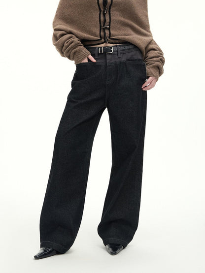 RUN TO THE FUTURE Casual Patchwork Low Waist Loose Women Black Cotton Wide-Leg Jeans