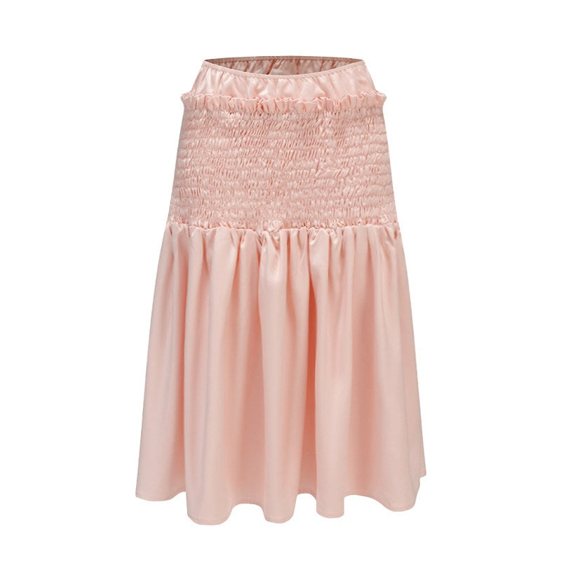 nit alcove High Stretch Ruffle Pleated Low Waist Casual Women Floral Pink Midi Skirts