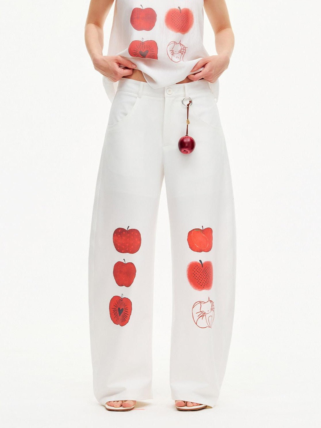 OuttheBlue White Printed Curved Leg Women&