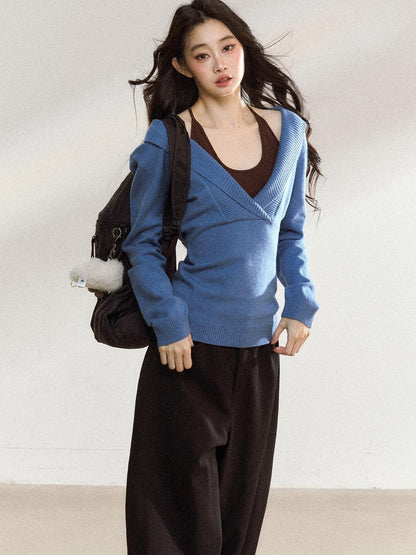 7Shiftin Soft Modal Acrylic Blend Casual V-neck Pullover Long Sleeve Women Knit Sweaters