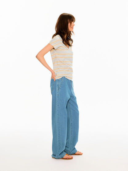 Northbutsouth Colorful Striped V-neck Frayed Edge Women&