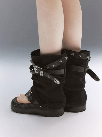 Cest Nous Grunge Punk Studded Dual Strap Detachable Women&