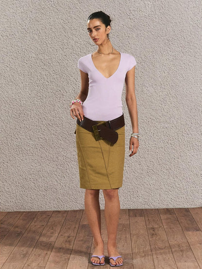 The NeverMore Soft Viscose Slim Fit Solid Short Sleeve Purple Women Tshirt Basic Crop Tops