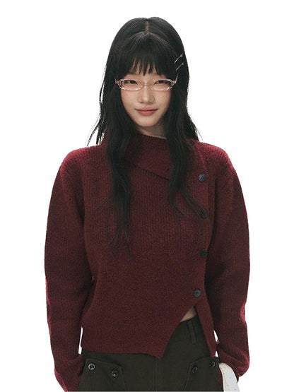NAPSNAPS Rust Red Asymmetrical Placket Knit Mock Neck Women&