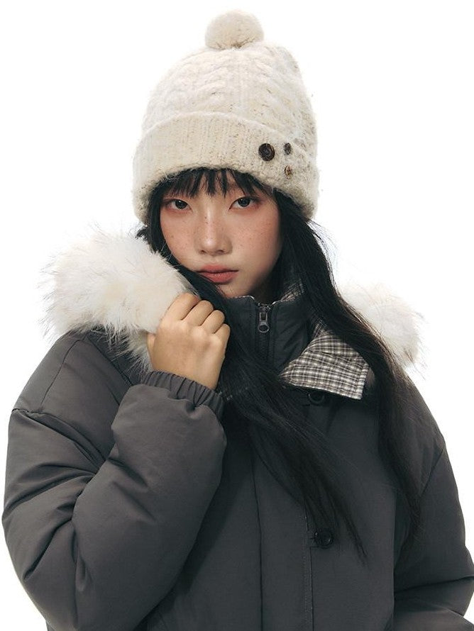 NAPSNAPS White Fur Hooded Double Collar Faux Two Piece Women&