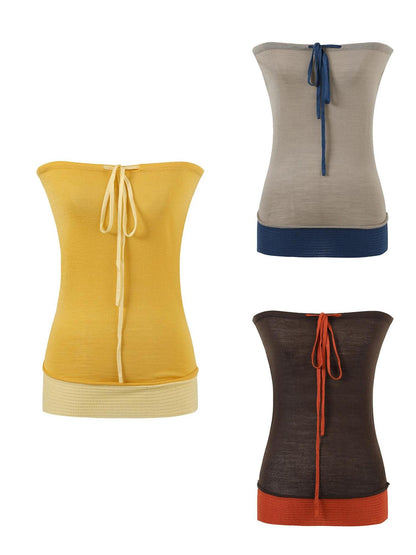 7Shiftin Asymmetric Slim Fit Cropped Versatile Solid Women Yellow Khaki Brown Tank Tops