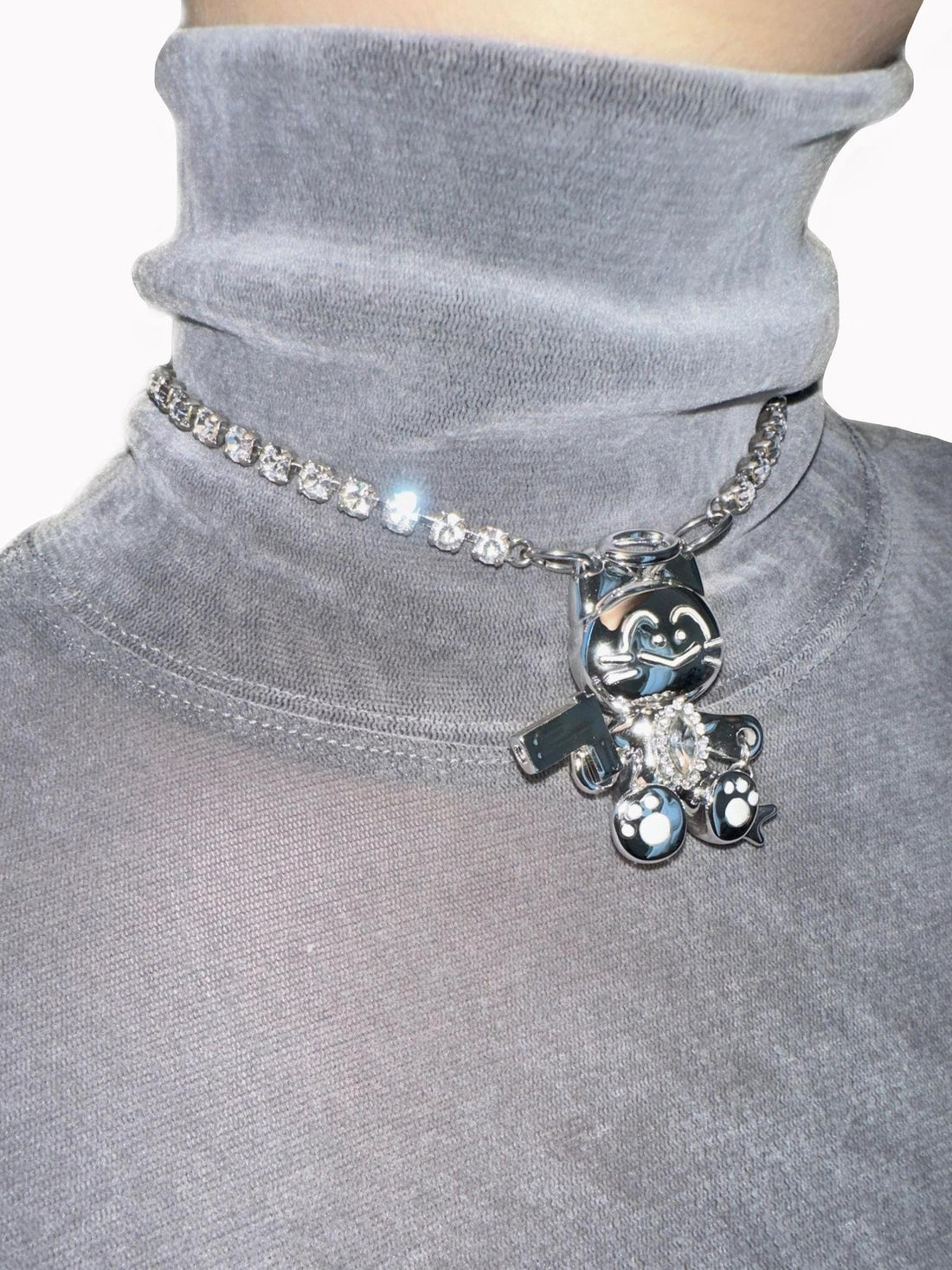 takeabreak Cat And Dog Spy Silver Plated Diamond Inlay Women&
