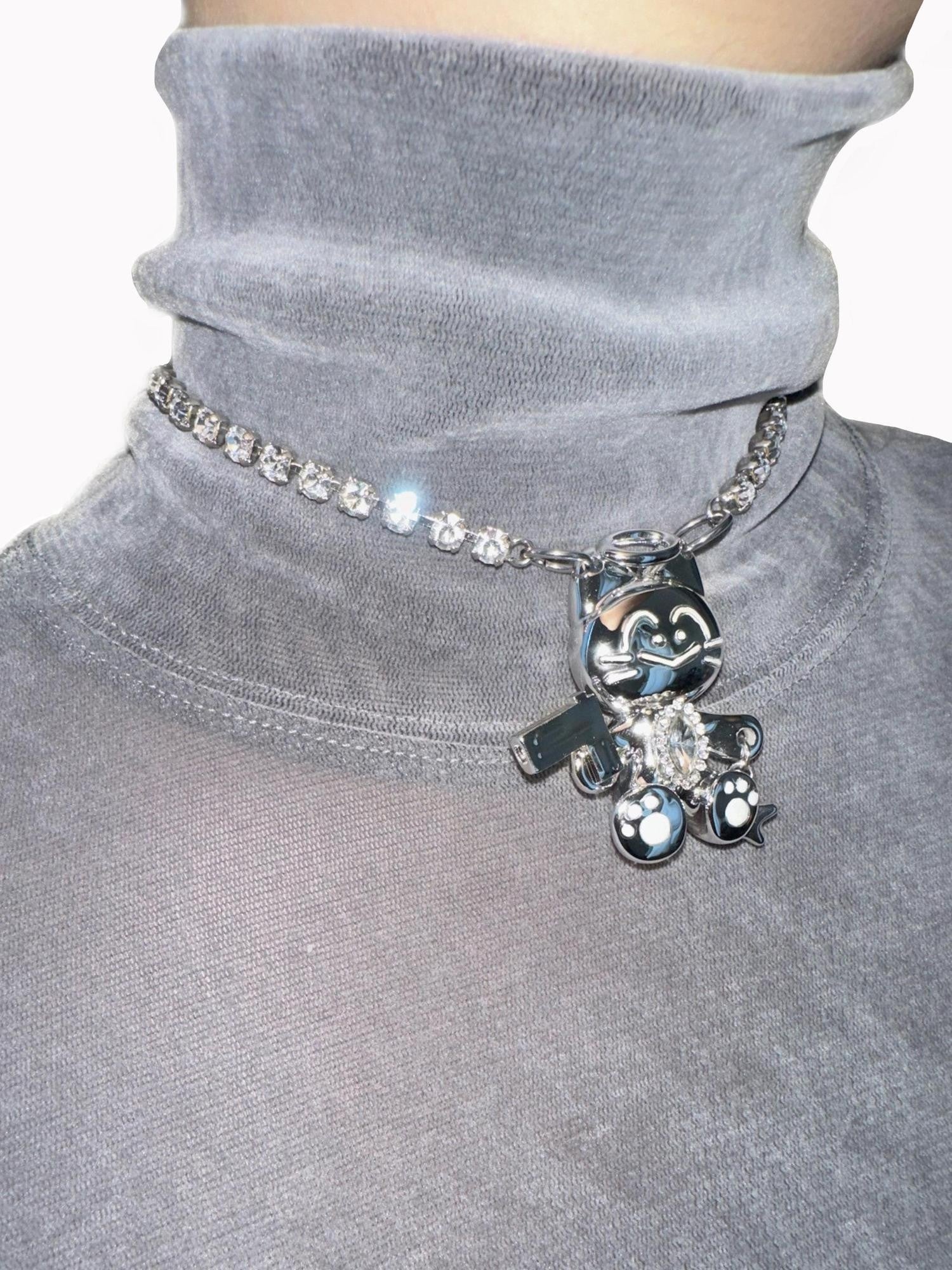 takeabreak Cat And Dog Spy Silver Plated Diamond Inlay Women&