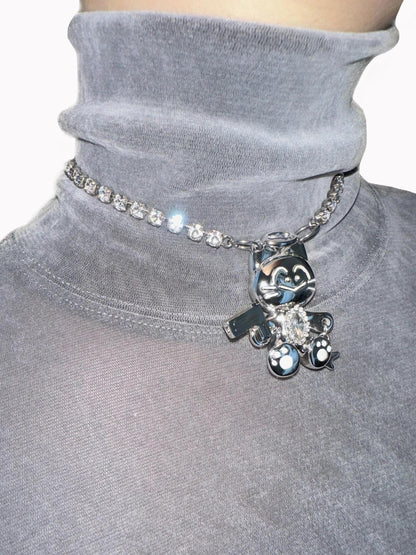 takeabreak Cat And Dog Spy Silver Plated Diamond Inlay Women&