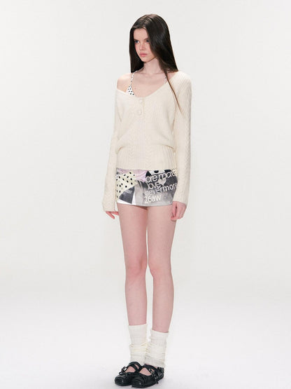 The NeverMore Soft Vintage Oversized Button V-neck Pullover Knit Wool Blend Girls Sweaters