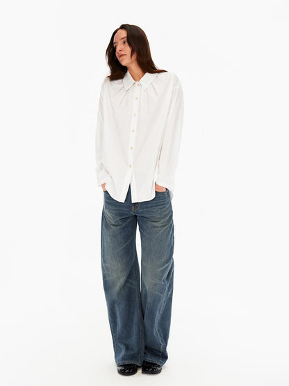 Northbutsouth Blue White Pleated Casual Loose Relaxed Fit Women&