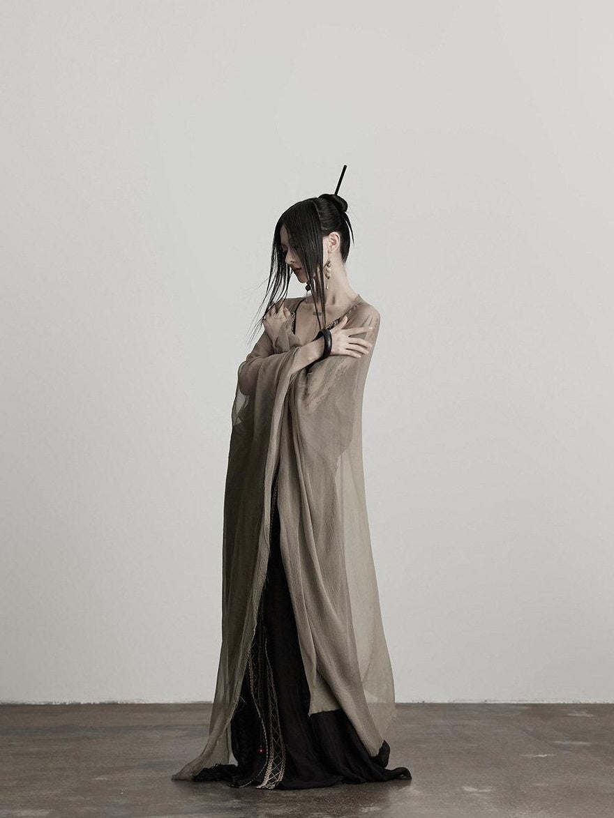 INDULGE Original Design Long Sleeve Mid Length Grey Solid One Size Sheer Shirts