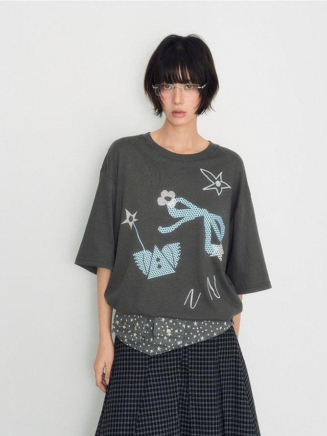 NAPSNAPS Rhinestone Print Loose Women&