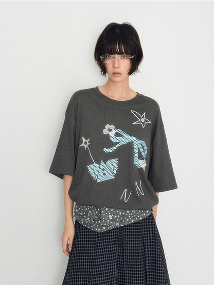 NAPSNAPS Rhinestone Print Loose Women&
