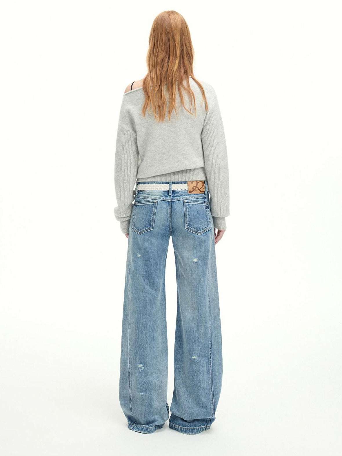 RUN TO THE FUTURE Vintage Washed Flared Cotton Natural Waist Women Blue Wide-Leg Jeans