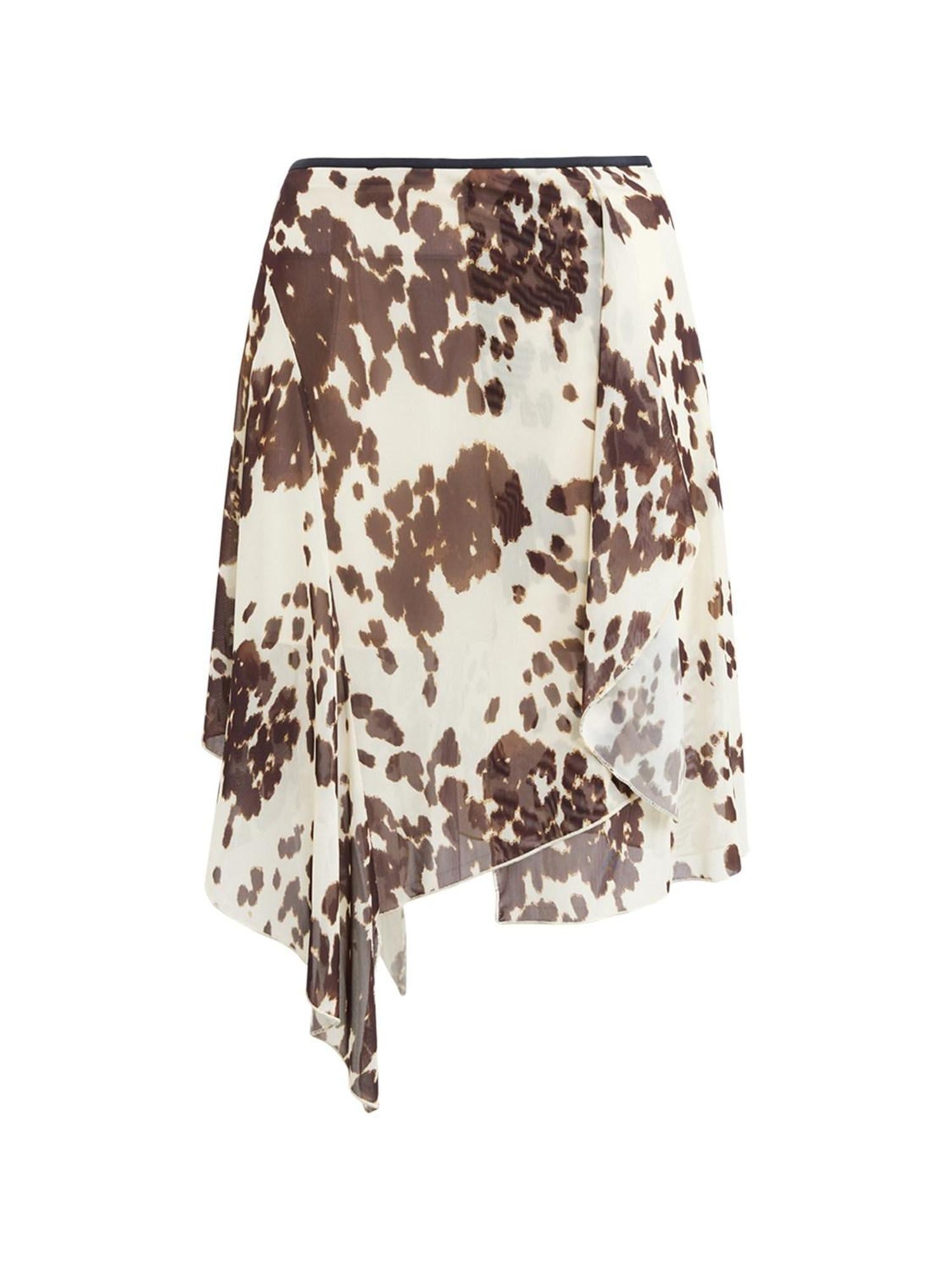 RUN TO THE FUTURE Breathable Lined Asymmetric A Line Casual Low Waist Cow Print Women Midi Skirts
