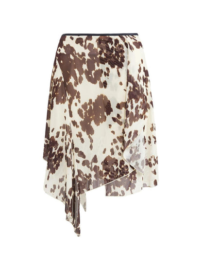 RUN TO THE FUTURE Breathable Lined Asymmetric A Line Casual Low Waist Cow Print Women Midi Skirts