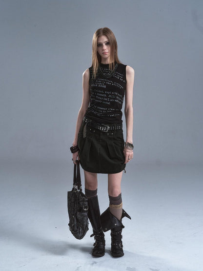 wear And tear Dark Green Riveted Side Drawstring Split Lace Up Women&
