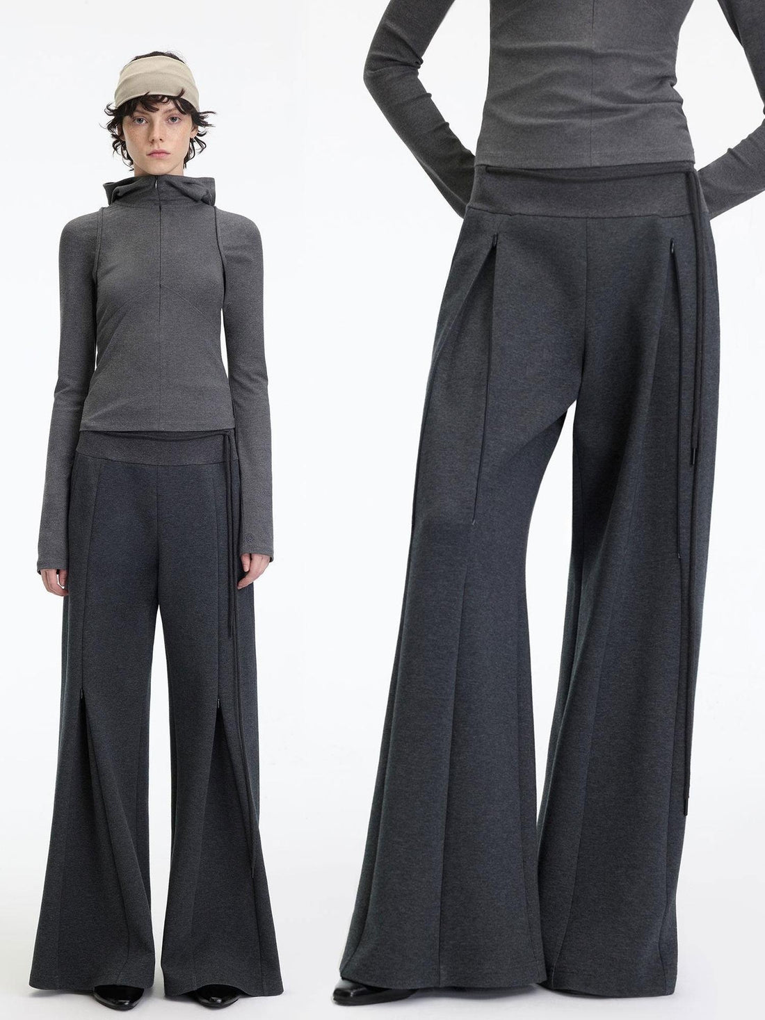 RUN TO THE FUTURE Antibacterial Mid Stretch Zip Casual Mid Rise Heather Gray Wide-Leg Pants