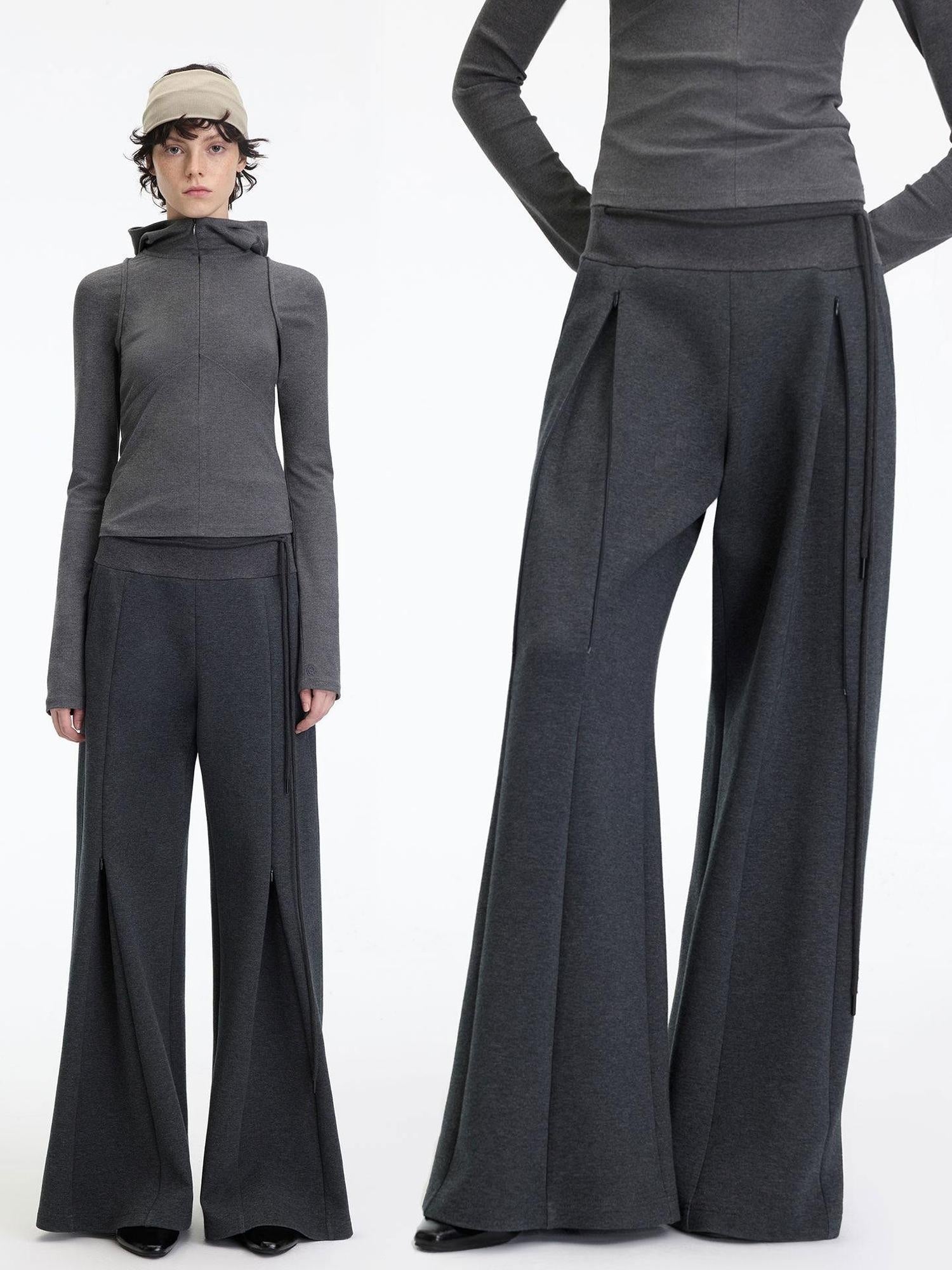 RUN TO THE FUTURE Antibacterial Mid Stretch Zip Casual Mid Rise Heather Gray Wide-Leg Pants