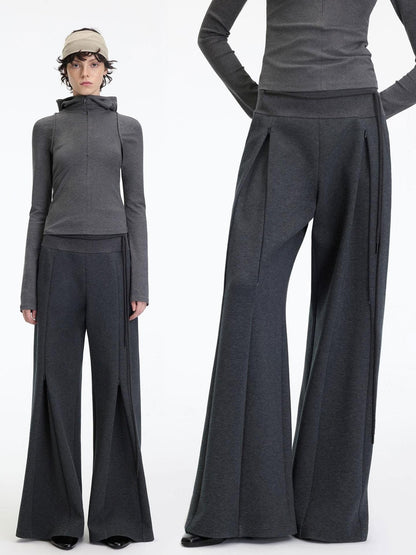 RUN TO THE FUTURE Antibacterial Mid Stretch Zip Casual Mid Rise Heather Gray Wide-Leg Pants